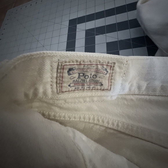 Polo Ralph Lauren Patch Vintage Distressed Astor Boyfriend Jeans 32 In Cream - Picture 5 of 9